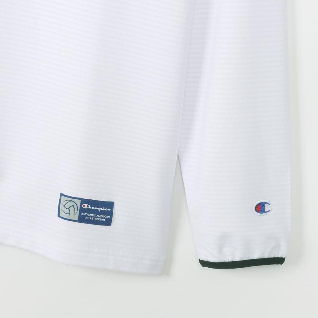 Dlouhé kulaté volejbalové tričko s dlouhým rukávem, rychlý zápach, bílé [Champion], rukáv, výstřih, schnoucí, strečové, antibakteriální, odolné