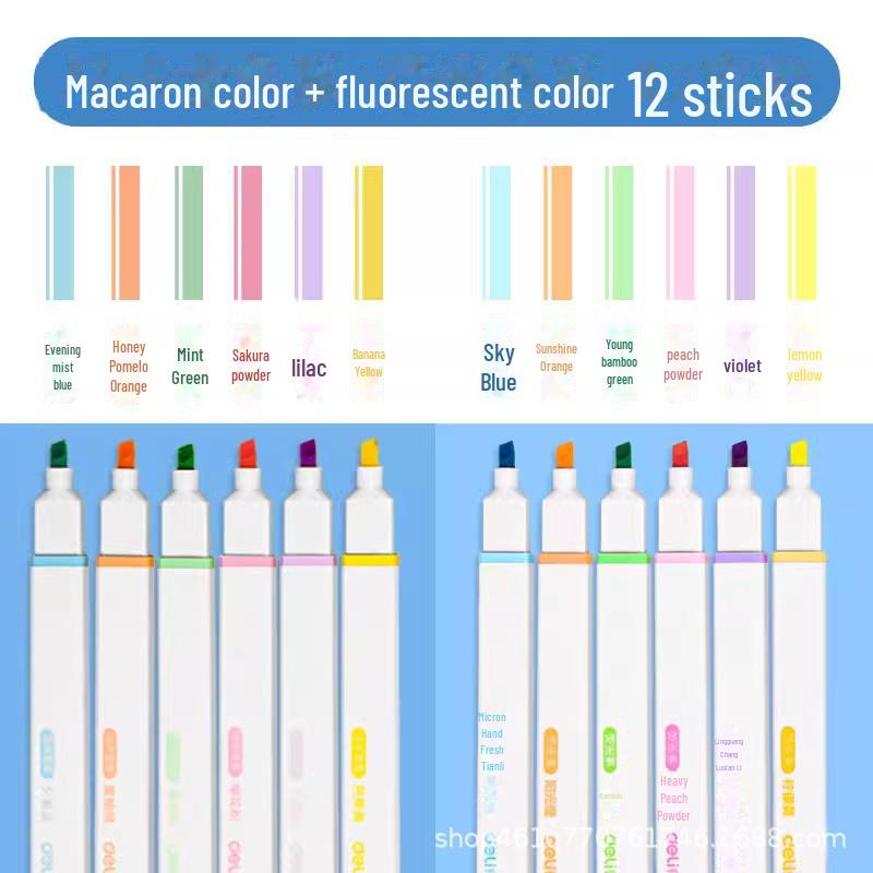 Deli Eye Protection Fluorescent Marker Pen, Macaron Morandi Colors, Soft Tip