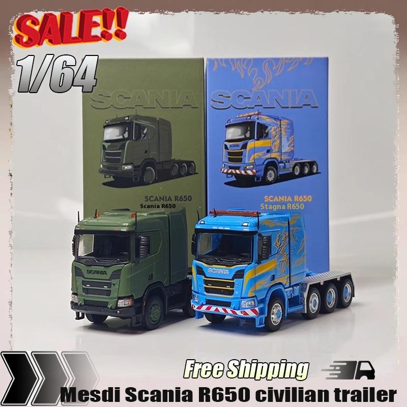 In Stock Mesdi 1:64 Scania R650 Civilian Trailer Transport Vehicle Alloy Small Model Miniature Diecast Scania Custom Toy Gif