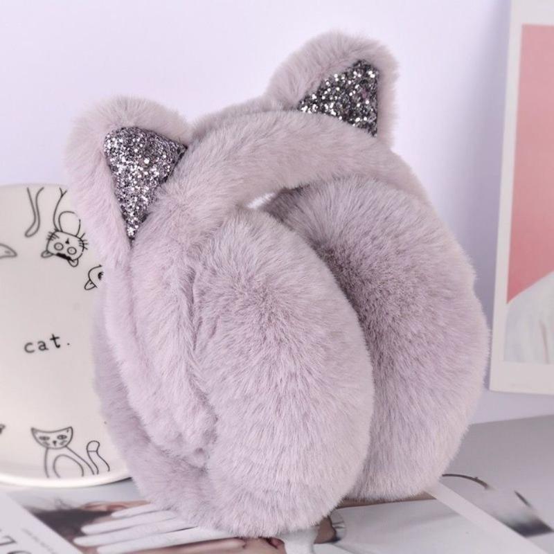 Girl Winter Cat Ear Earmuffs Foldable Warm  Protect Cute Faux Fur Soft Fluffy Earcap Korean Style Children Ear Cover Ear Muff