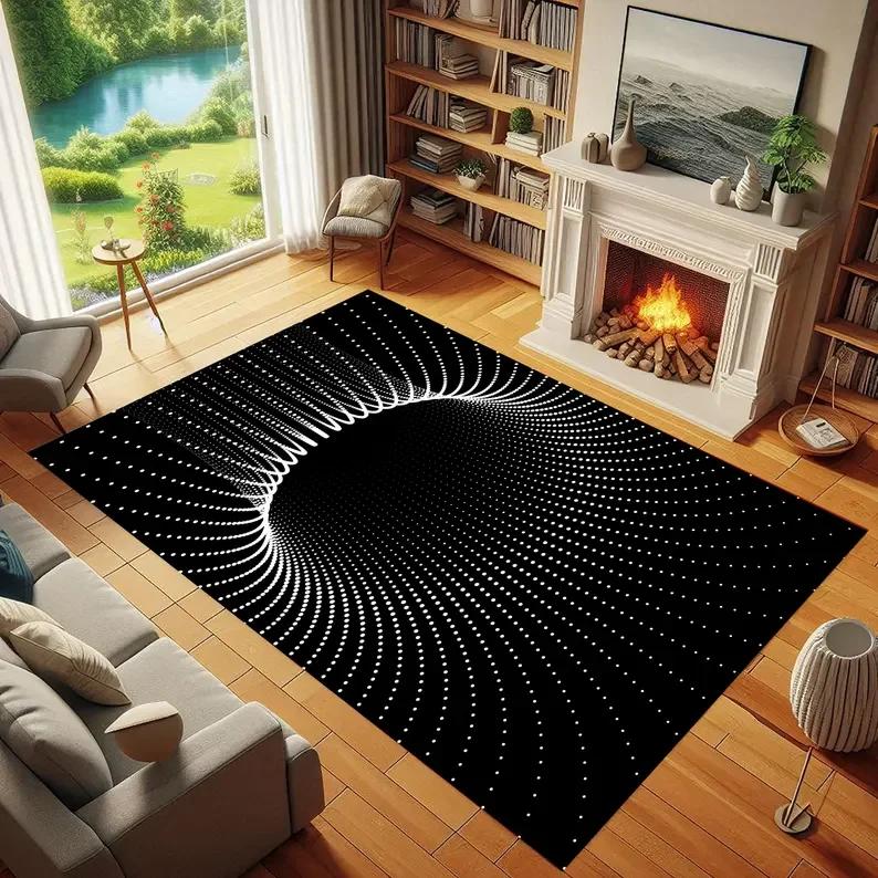 

Black 3D Vortex Rug Optical Illusion Holographic Floor Art Living Room Bedroom Home Decoration Carpet 40X60CM
