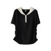 Plus size women clothing [Popular Shirt This Year] Contrast Color Lace Stitching Hood Short sleeve Summer 100.00kg Waist Hugging T-shirt