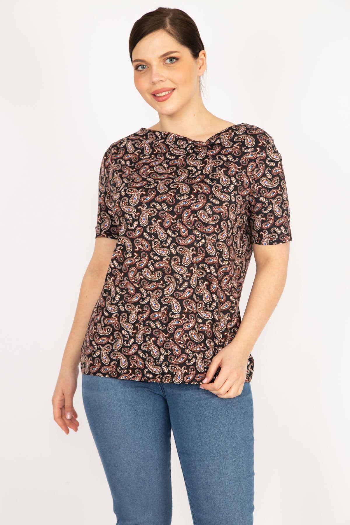 

Women s Big Size Blouse Colorful Plus Size Paisley Patterned Collar Detailed Blouse 2XL