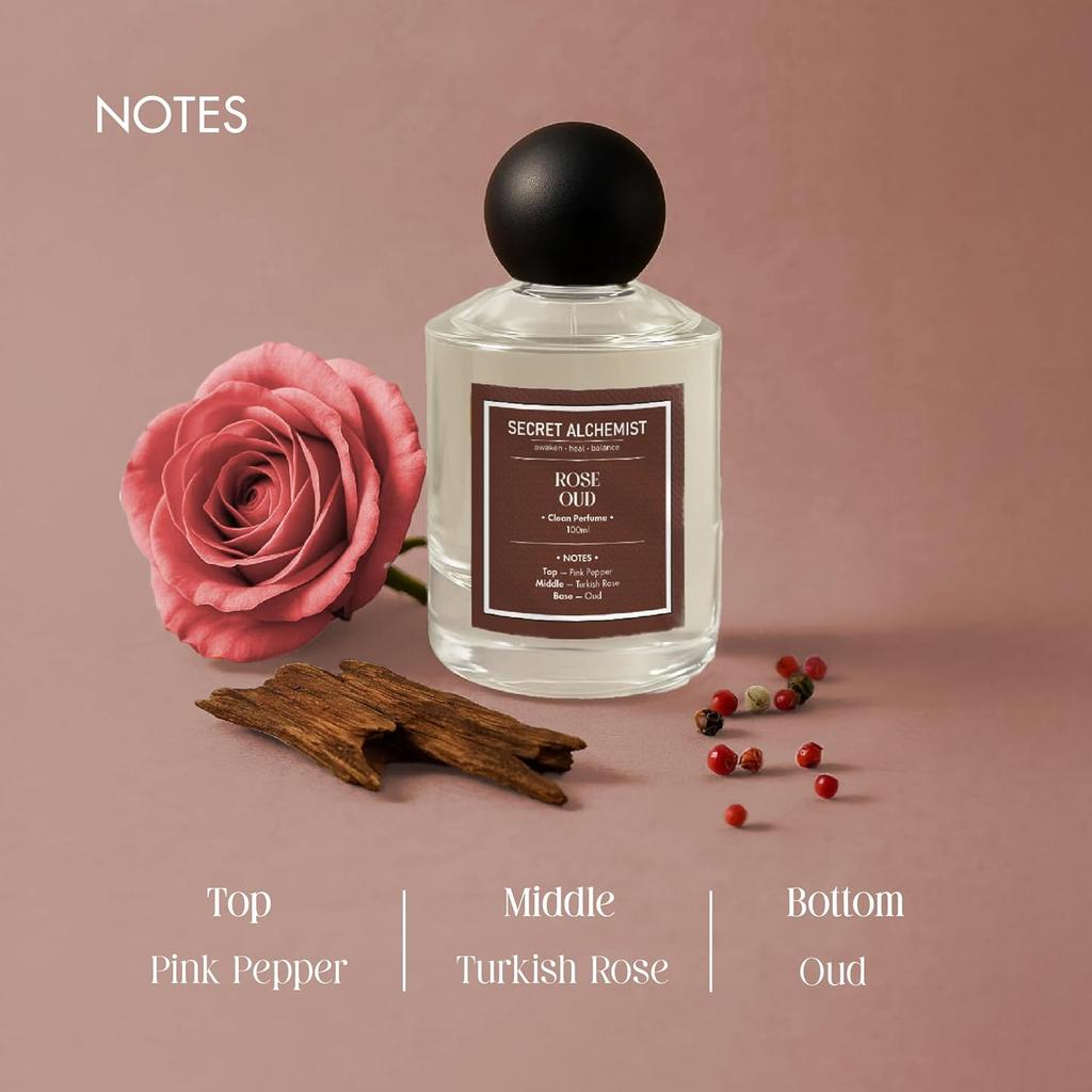 Rose Oud Woda Perfumowana 100ml | Unisex Długotrwały Czysty Kwiatowo-Drzewny EDP | Luksusowe Perfumy z Różą, Oudem i Różowym Pieprzem