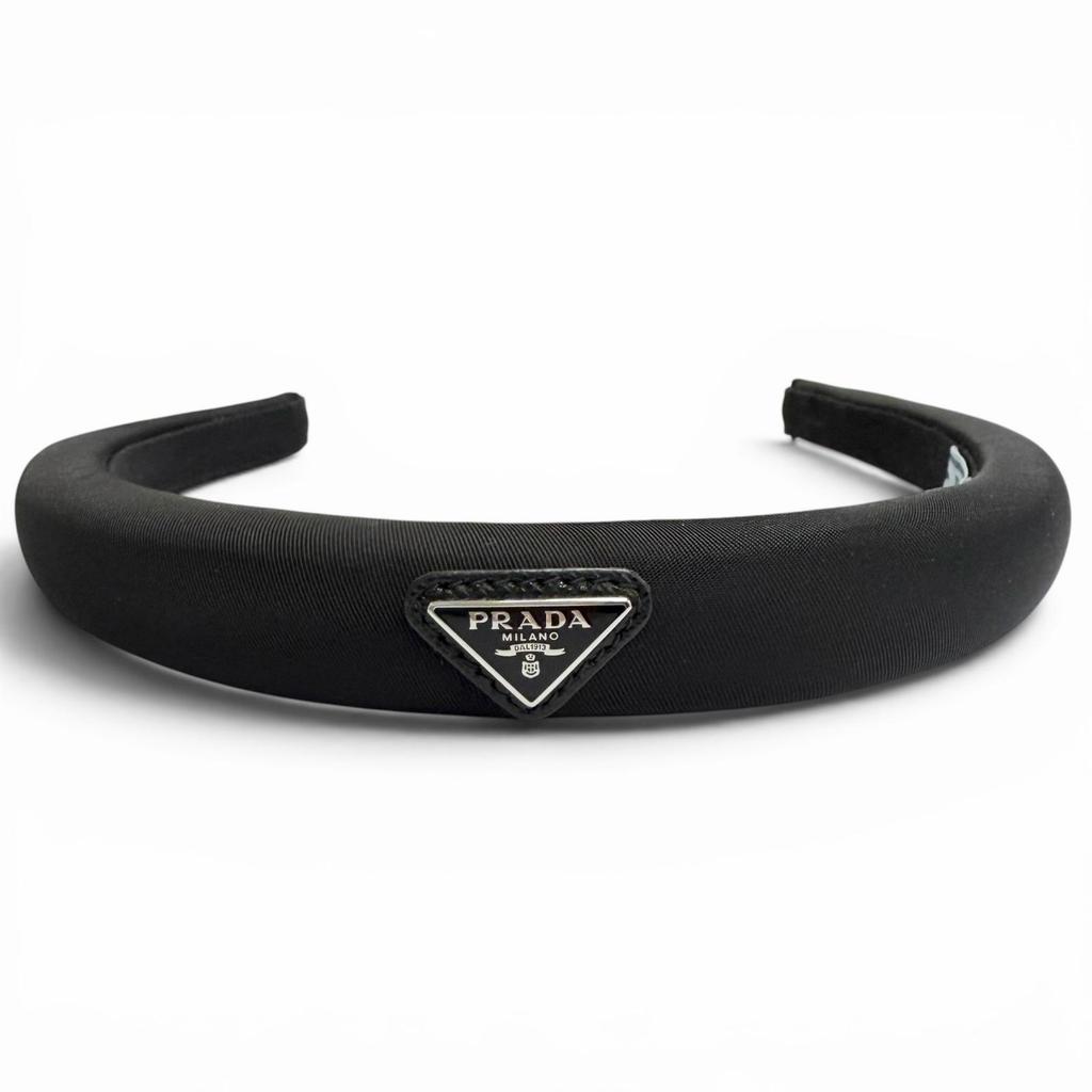 Great PRADA Katyusha Triangle Logo Re-Nyron Headband Hair Accessory 1IH020 Used