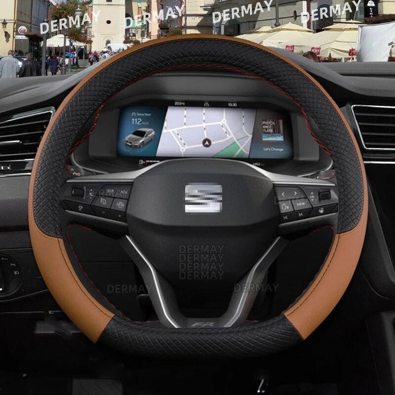 Funda para volante de coche Seat Ibiza 6L 6J 6P 6F KJ1 FR, piel sintética, antideslizante, 9 colores, accesorios para coche, envío rápido.