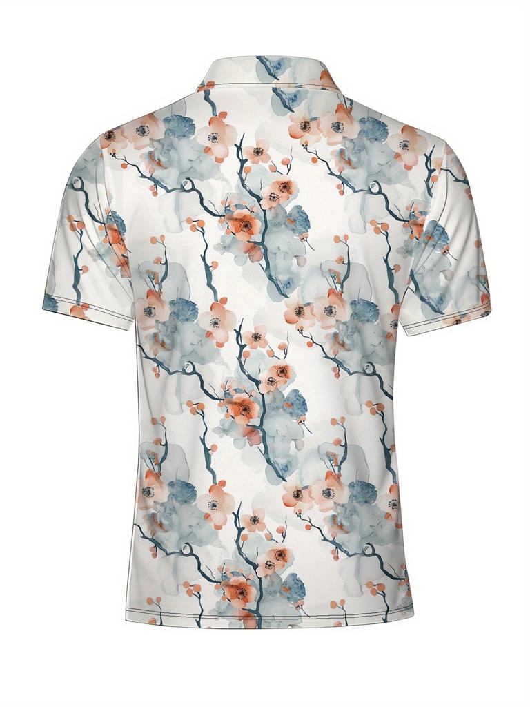 Men'S Short-Sleeve Polo Shirt with Flat Digital Print Pattern - No Texture