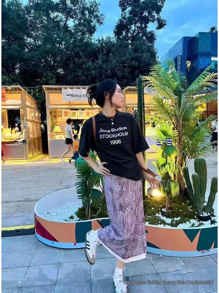 Women's Retro 1996 AC Dip-Dyed Digital Print Loose Sun Protection T-Shirt