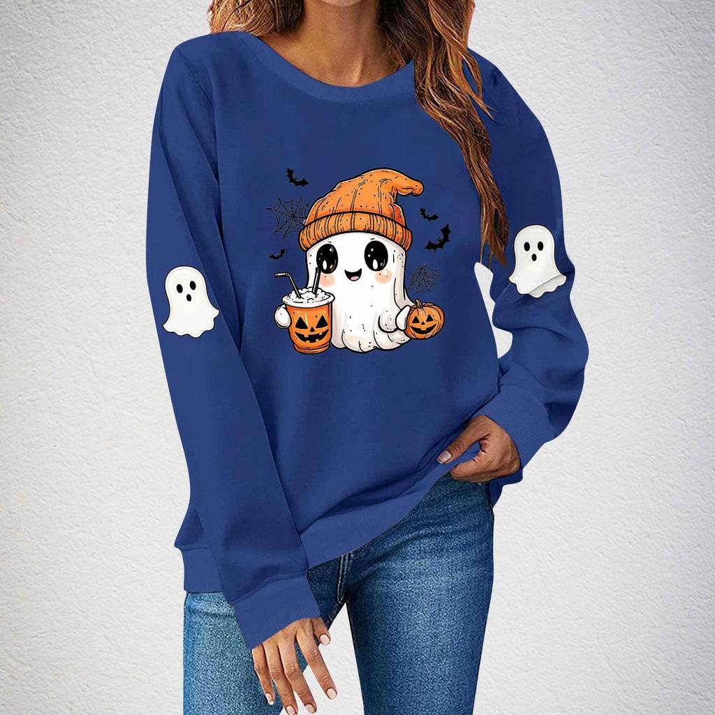 Women's fashionable and casual Halloween print pullover hoodie