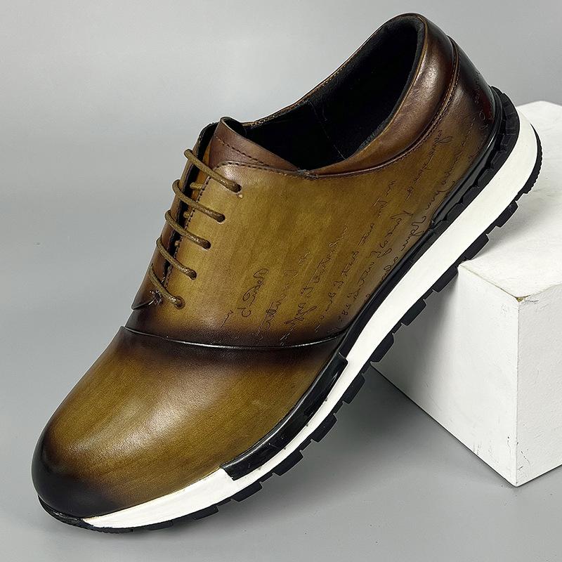 Pánské luxusní značkové designové tenisky z pravé kůže s laserovým gravírováním písmen, šněrovací brogue oxfordové ležérní městské módní boty pro muže