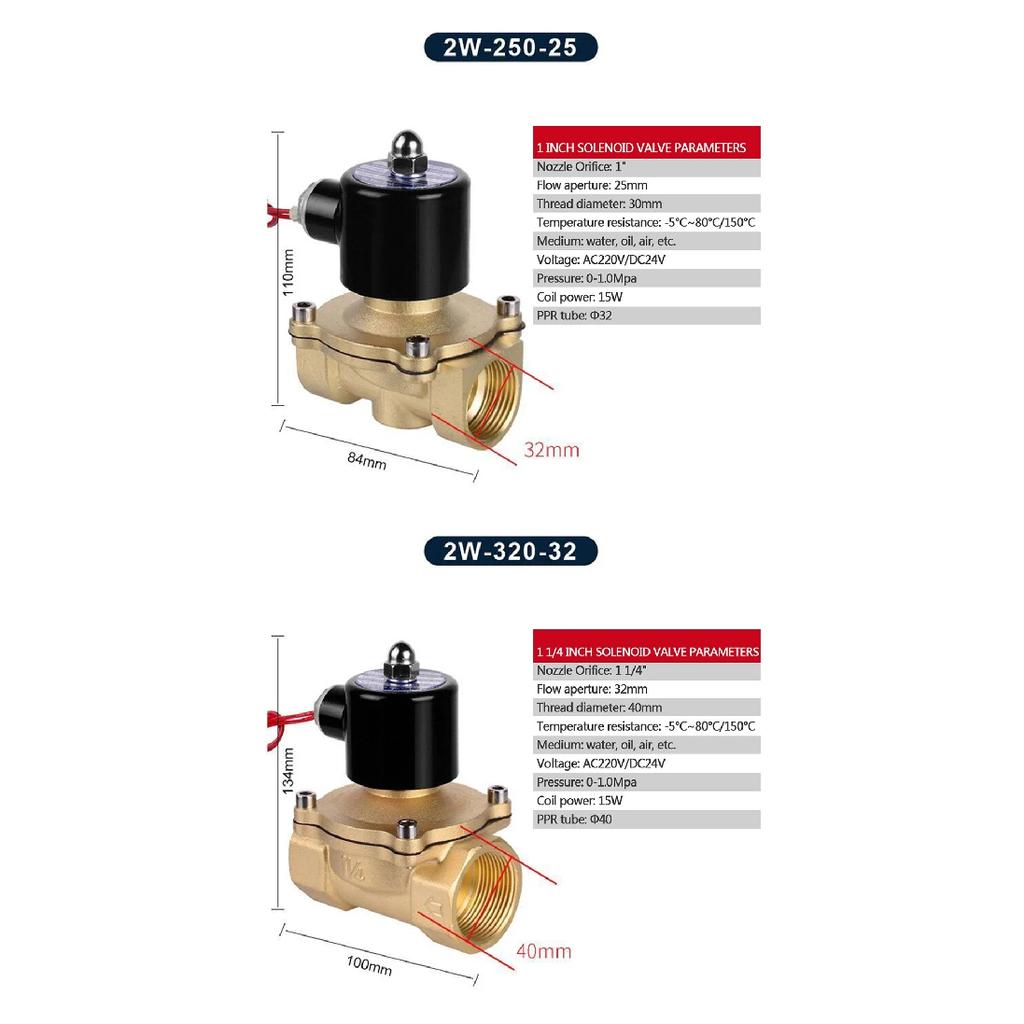 Electric Brass Solenoid Valve 1/4" 3/8" 1/2" 3/4" 1" 2" Normally Closed Normally Open Valve for Water Oil Air 12V 24V 220V 110V
