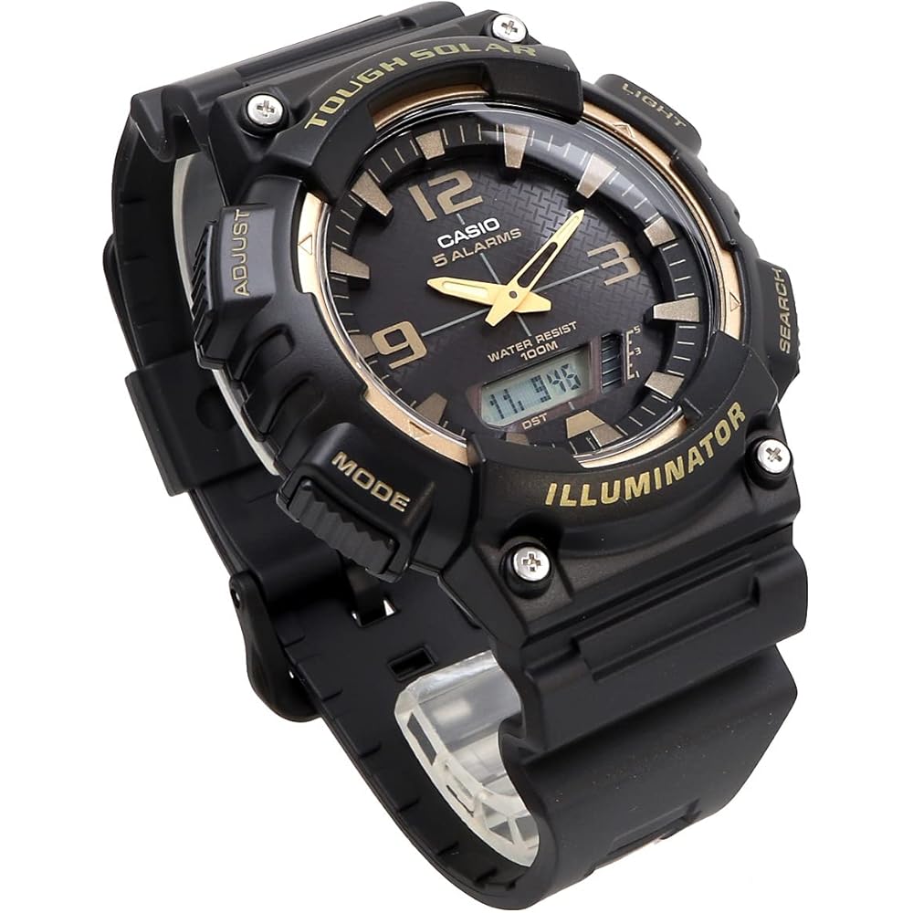 Casio Tough Solar Ana-Digi Quartz Watch AQ-S810 Series Men's Black Gold 50m Water Resistant