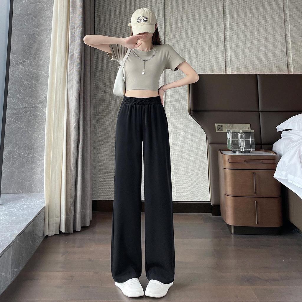 Korean Women's Retro High-Waisted White Summer Drape Pants - Straight Leg and Versatile