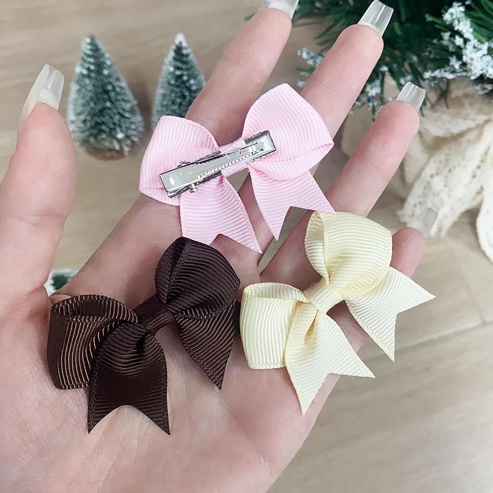 10Pcs/Set Solid Kids Bows Hair Clips for Baby Girls Handmade Ribbon Bowknot Hairpin Barrettes Daily Hair Accessories