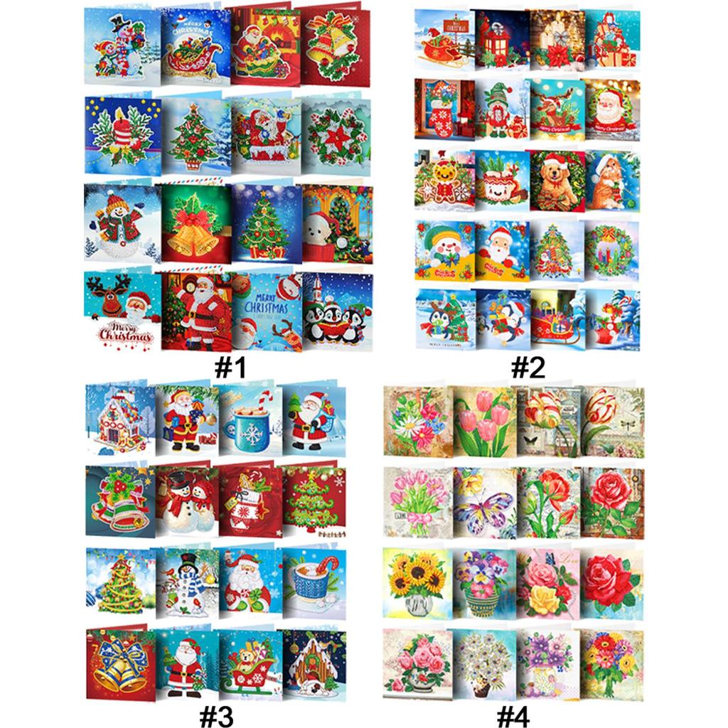 16/20PCS DIY Rhinestone Diamond Art Mosaic Postcards Xmas Theme Diamond Art Greeting Cards Thank You Cards and Holiday Blessings