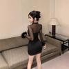 Spring New Sexy Mesh Hollowed-out Black Dress Femininity Inner with Imperial Sister Style Slim-fitting Hip Skirt