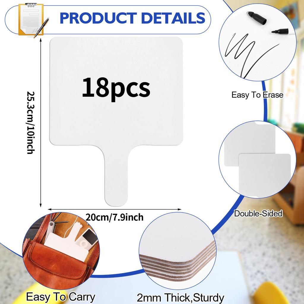 18 Pcs Dry Erase Answer Paddles, Handheld Double Sided Paddles Mini White Boards Small White Board Dry Erase Signs