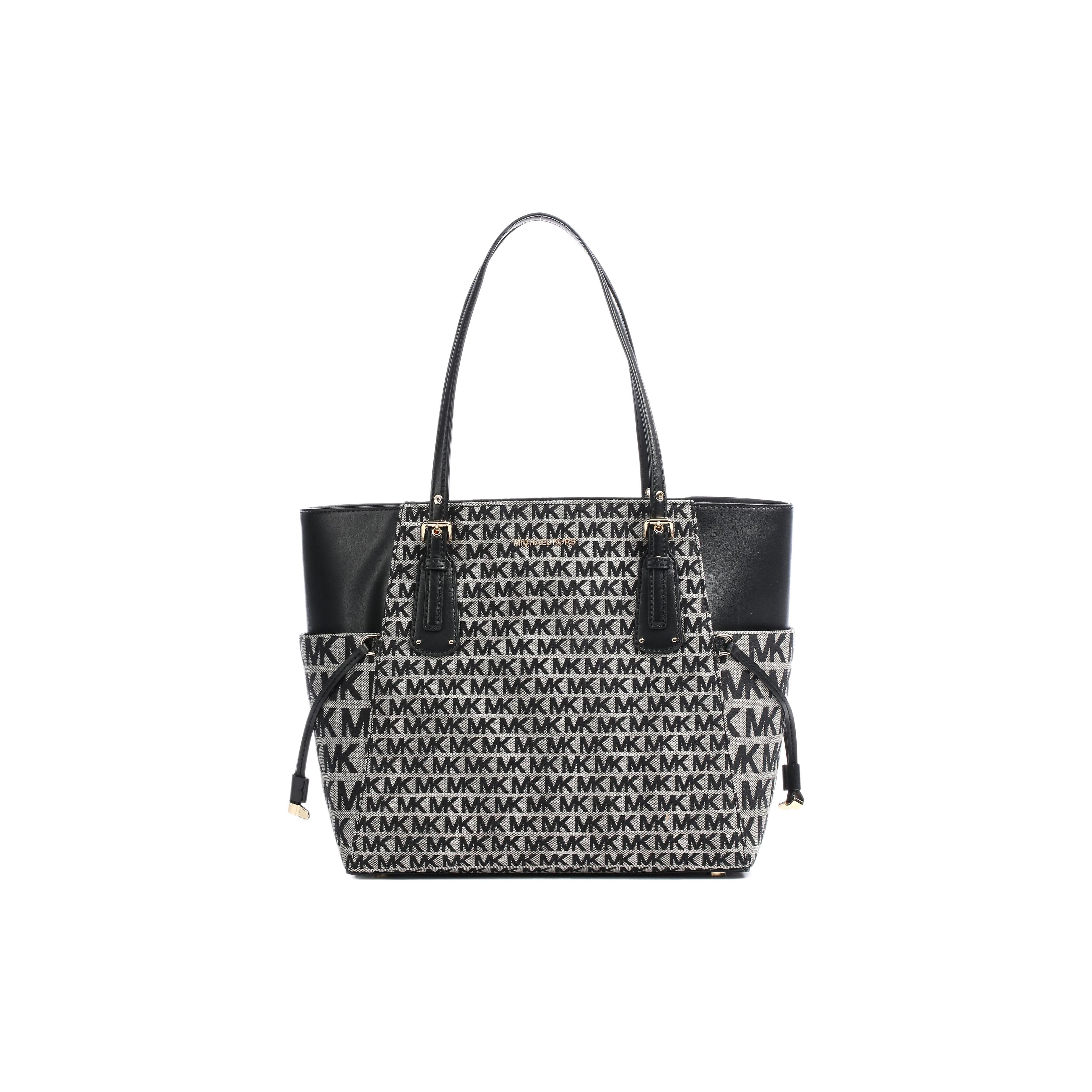 

Michael Kors Mk Voyager Logo Print Adjustable Handle Cotton Tote Bag Women tote Black 30T2GV6T4I-006 Basic Set (Bag+Dust Bag)