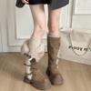 Winter Plateau Dicker Boden Pelzfutter Damen Ritter Hohe Stiefel Modische Gürtelschnalle Stripper Party Schuhe Damen Lange Stiefeletten