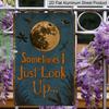 2D Flat Retro Dragonfly and Moon Metal Aluminum Plaque - "Sometimes I Just Look Up" Quote - Country Style Decor - Deep Blue Night Sky with Stars