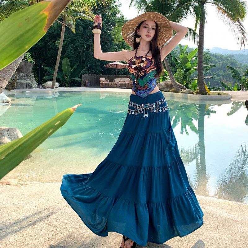 Seaside Suit Bohemian Print Tube Top Skirt Slim Versatile Vacation Style Two-piece Set