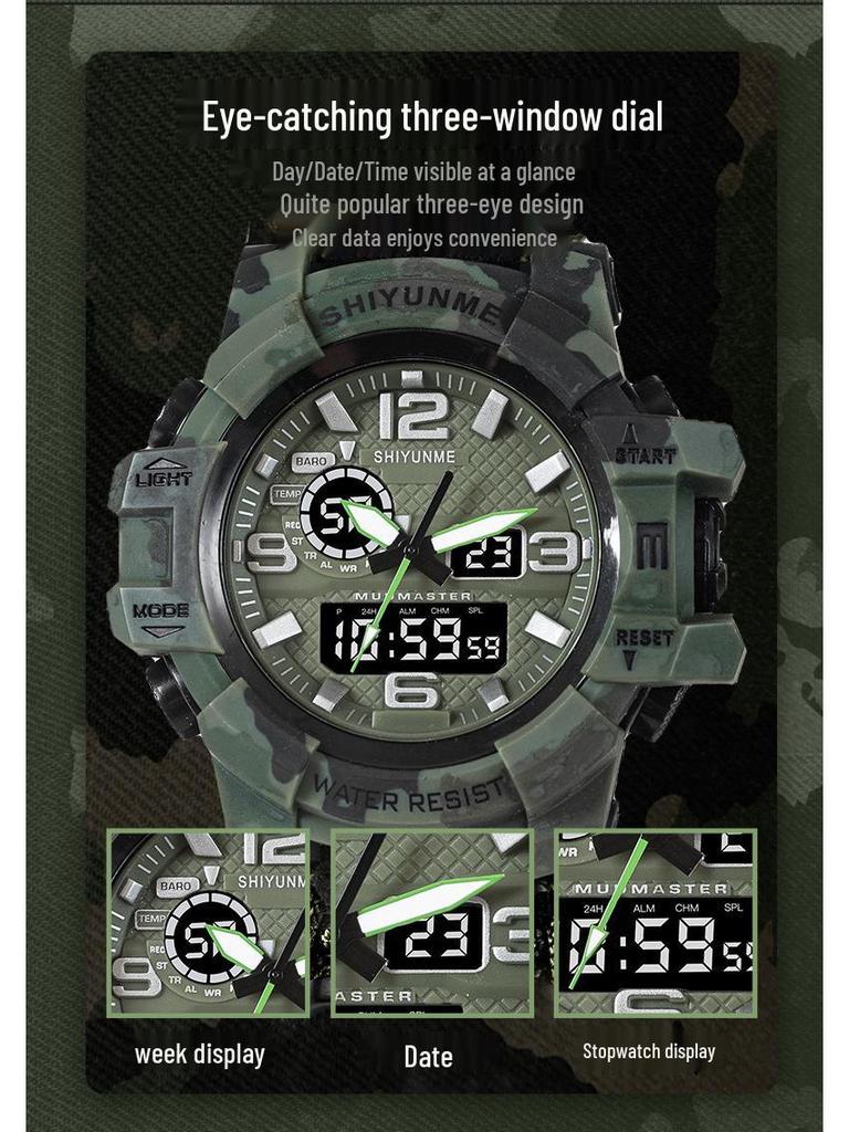 Men's Outdoor Survival Watch with Dual Display, Life-Saving Rope, Fire Starter, Whistle, and Compass