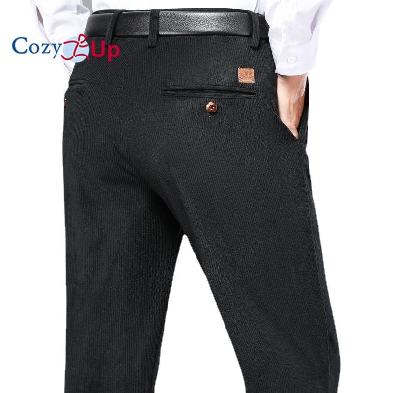 Cozy Up Pantalon décontracté droit ample taille haute en velours côtelé pour homme