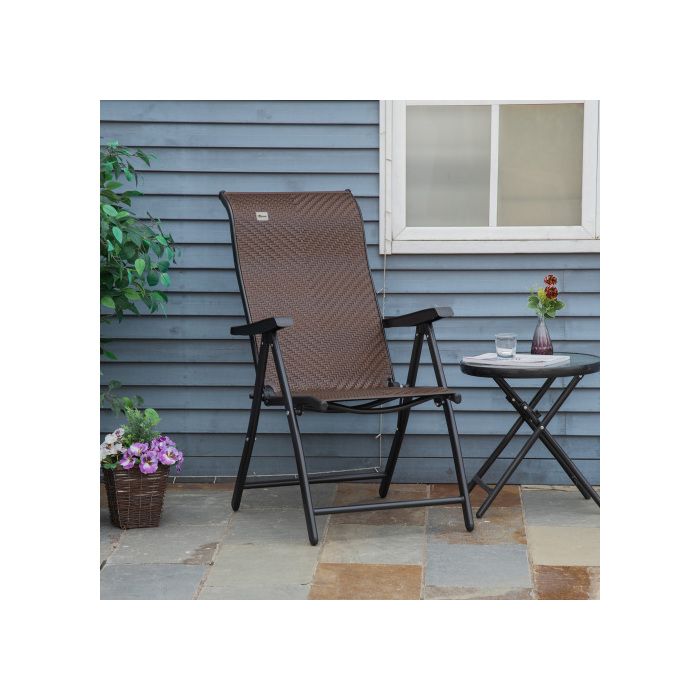 Folding Chair - MUVOE - Outsunny - 7-position Backrest - Foldable - Brown PE Rattan