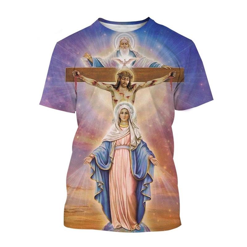 

Футболка Матері Божої Діви Марії. Чоловіча модна футболка з коротким рукавом і 3d-принтом. Християнська футболка. Трендові повсякденні літні зручні топи XL