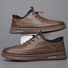 2025 Autumn New Breathable Leather Beanie Shoes Men's Casual Leather Shoes Elastic Shoes