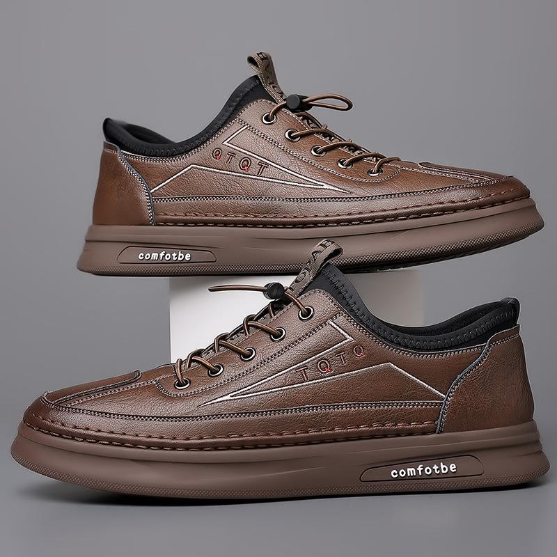 

2025 autumn new breathable leather beanie shoes men s casual leather shoes elastic shoes 44 коричневый
