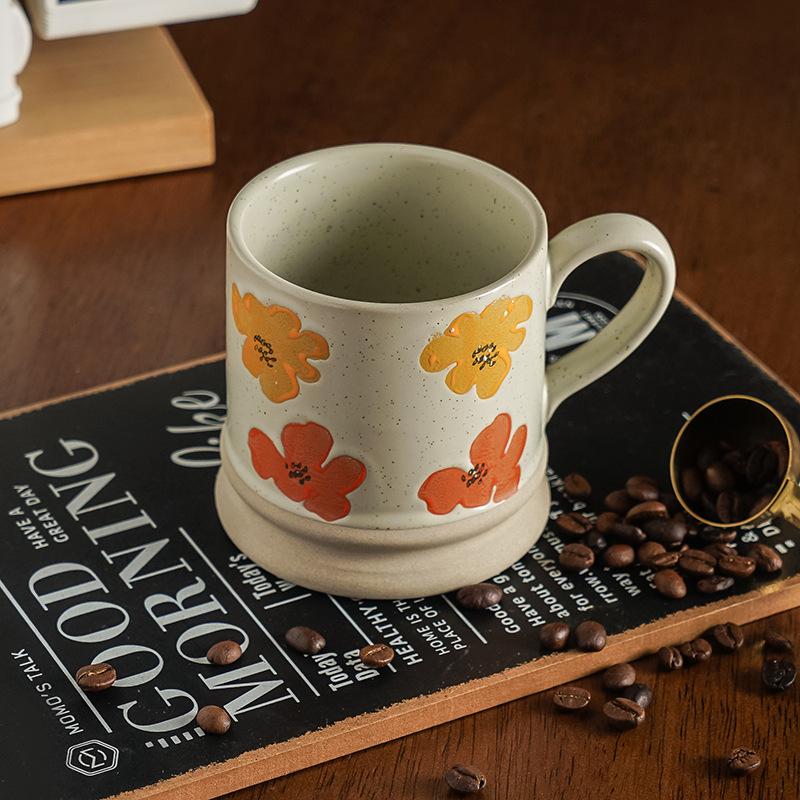 

Coarse pottery retro coffee cup household breakfast cup ceramic cup mug ins wind cute high value flower teacup 301-400ml