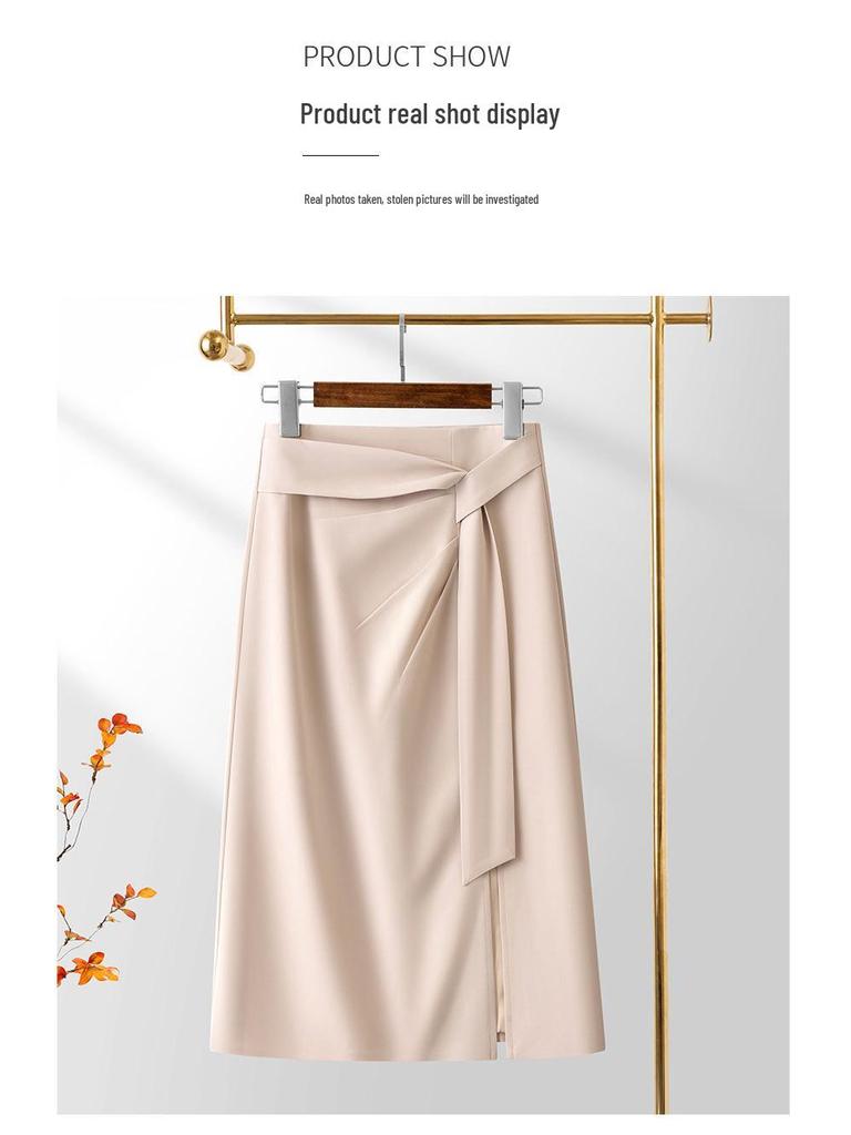 2025 Asymmetrical High-Waisted Slit Midi Skirt for Women - Spring/Summer Trendy Option