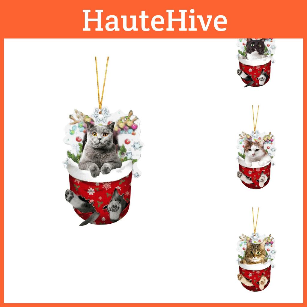 Cute Cartoon Christmas Cat Socks Hanging Decoration Festive Auto Ornament