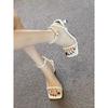 White French High Heels Stiletto Square Head Open-toed Fairy with Sandals Female Summer 2025 New Cool Slippers