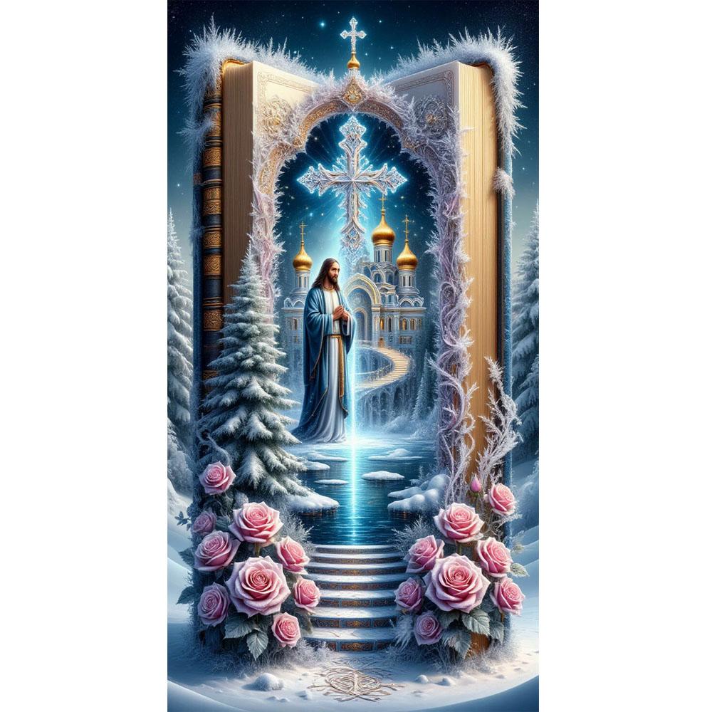 Large Size Mosaic DIY Full Diamond Painting Kits Art The Cross of Jesus and Flowers Embroidery Cross Stitch Rhinestones