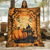 1pc Castle & Pumpkin Jacquard Flannel Blanket - Gothic Tale Throw with Bats, & Black Design, Ultra-Soft Lightweight All-Season Bedspread for Bed, Sofa