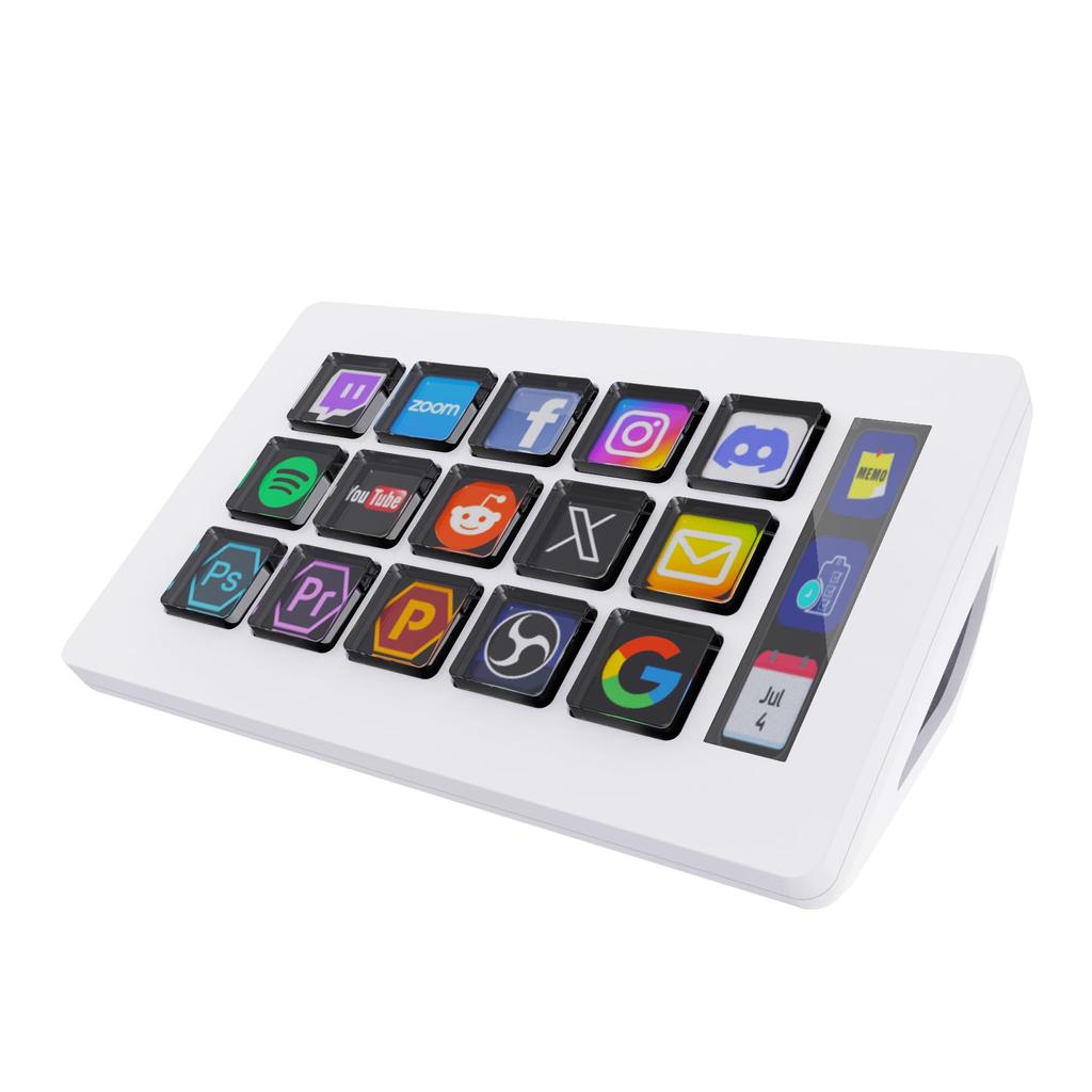 Basicolor Stream Controller Shortcut Keyboard with 15 Customizable Macro Keys and a LCD Work Efficiency Device for and Adobe Premiere Compatible with