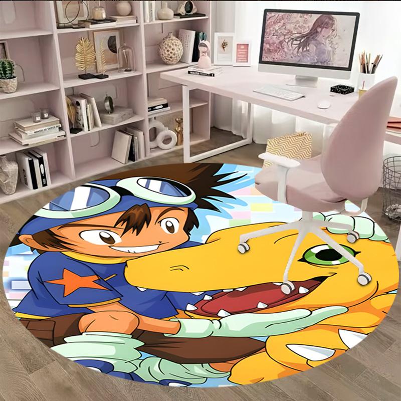 1pc Digimon Carpet, Round Rug, Comfortable, Suitable for Entryways, Living Rooms, Office, And Bedrooms, Christmas Decoration