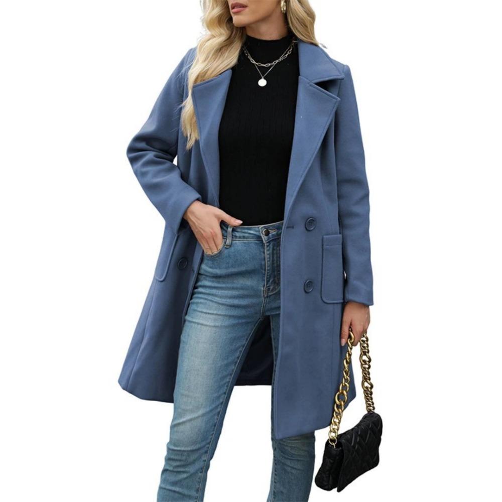 Women's Autumn and Winter Double-breasted Woolen Coat Fashion Temperament Lapel Woolen Coat