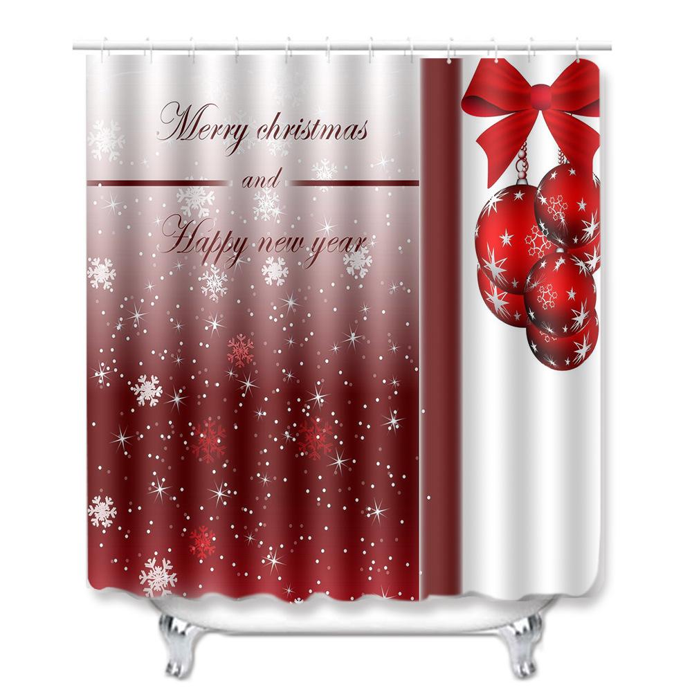 Christmas Shower Curtain Floor Mat Combination Four-Piece Set Bathroom Toilet Carpet Shower Room Mat Foot Mat