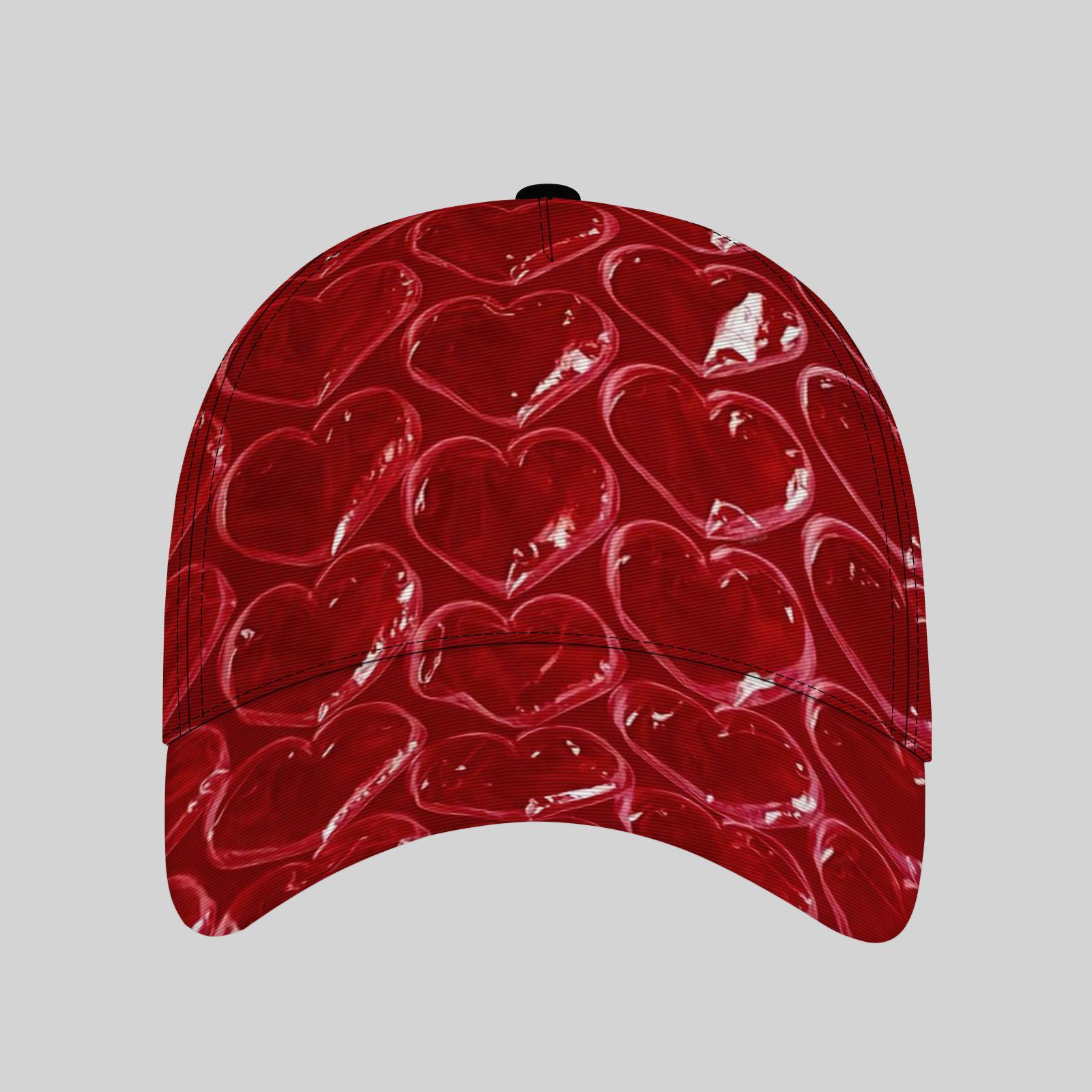 Cool Pattern Red Heart-Shaped Baseball Cap Lightweight Adjustable Snapback Hat with Heart Pattern Unisex Hip-Hop Style