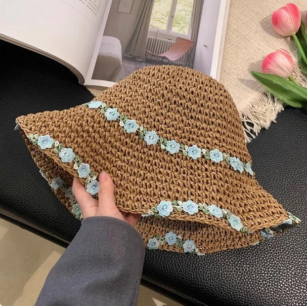 Daisy Raffia Woven Empty Top Hat Children Summer Outdoor Seaside Vacation Sunshade Sun Protection Straw Hat