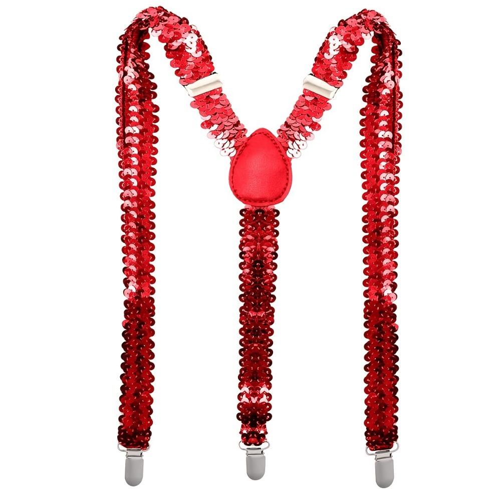 Shinning Fish Scale Sequin Suspenders Elastic Party Stage Performances Y-back Suspenders 3-clip Adjustable Metal Clip Suspenders красный