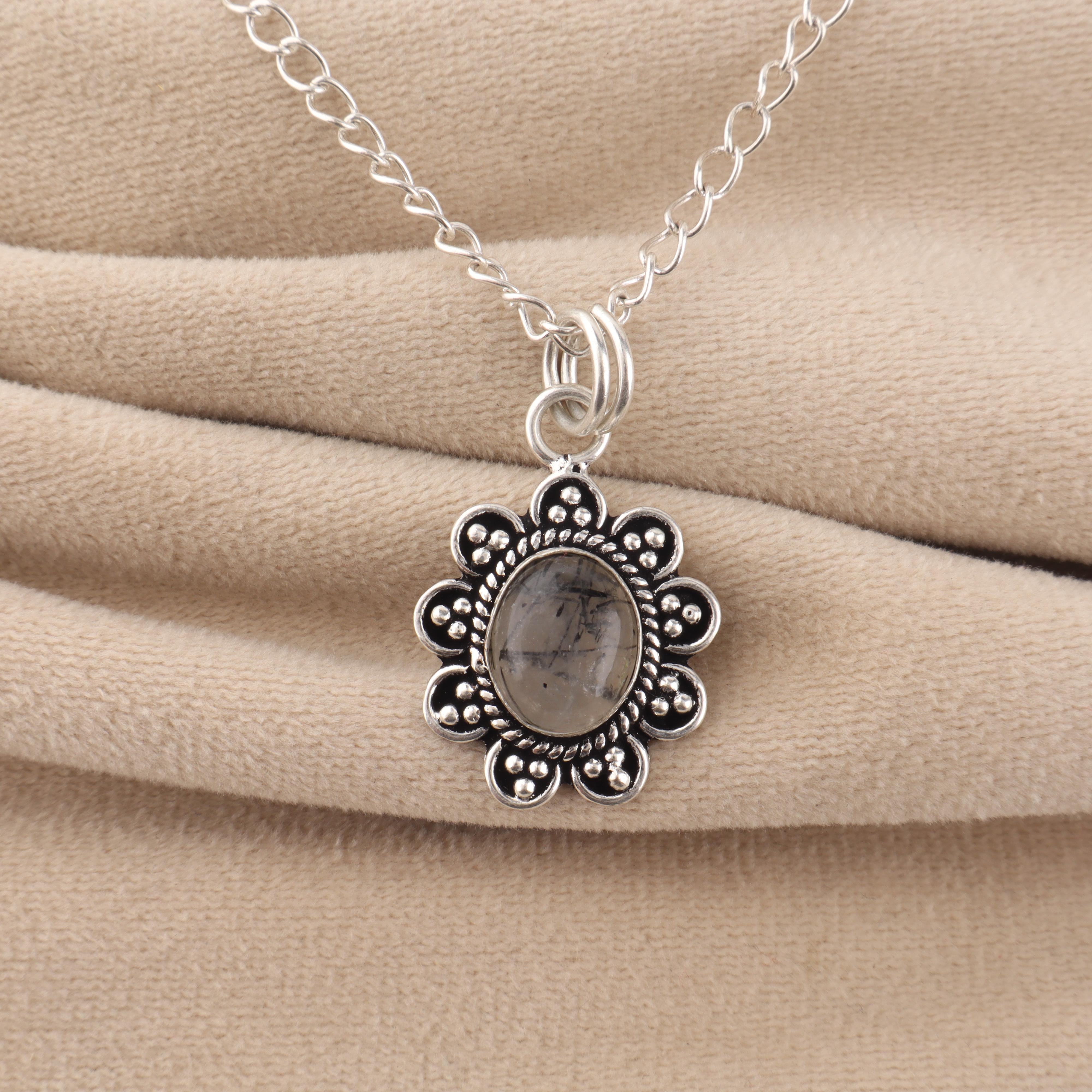 

Натуральный Черный Рутиловый Самоцвет Ювелирное Изделие из Стерлингового Серебра 925 Пробы Ручная Работа Кулон 1,37 Для Свадебного Подарка CP-40-22