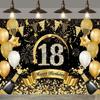 Black Gold Balloon Star Paper Scraps Themed Banner Background 18th Birthday Party Decoration Photography Studio Backdrop Cloth