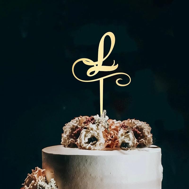 Initial Letter K Cake Topper Monogram Acrylic Cupcake Topper Funny Cake Accessories for Wedding Anniversary Birthday Party Decoration Mirror Gold