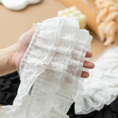 13cm Breit Weiß Schwarz Drei Lagen Spitze Besatz Band Plissiertes Netz Chiffon Stoff Zum Nähen Kleid Deko Kragen Haar Accessoires