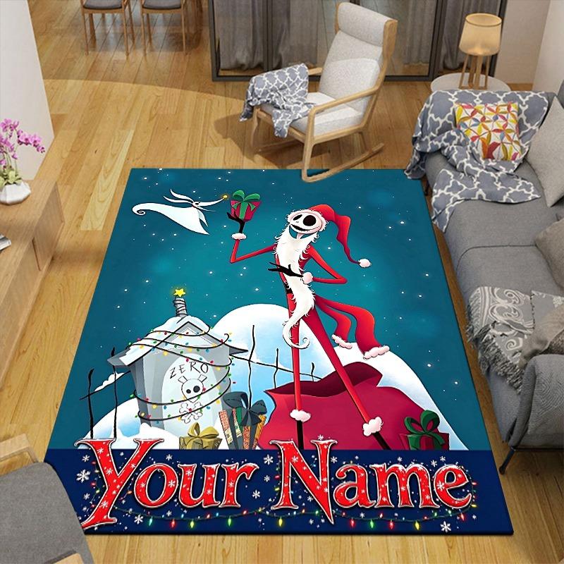 Custom 1Pc Skeleton Santa Flannel Personalized Rug Non Slip Floor Mat Soft Carpet for Living Bedroom Office Home Decor Gift