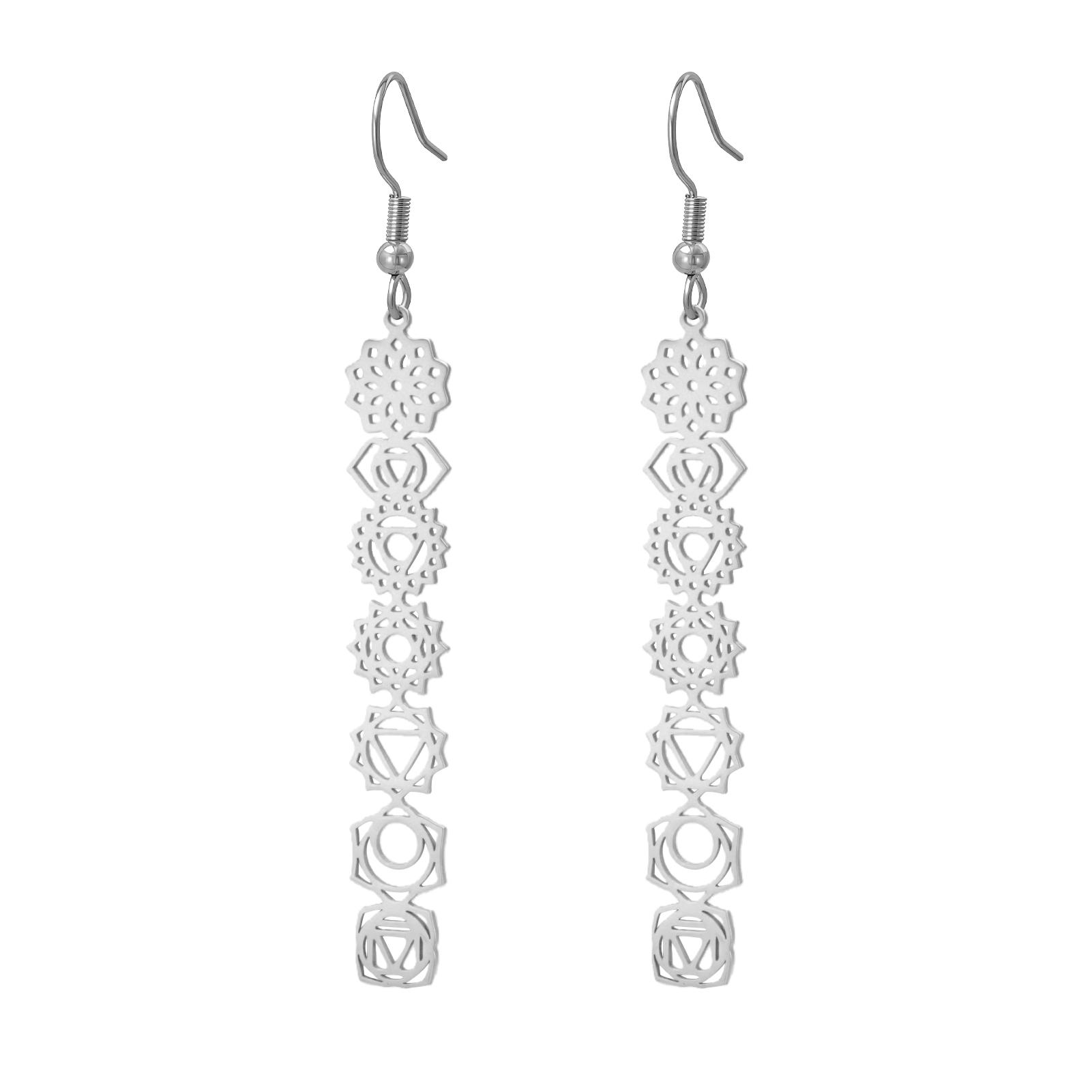 

Teamer Yoga 7 Chakra Pendant Earrings For Women Girls Stainless Steel Hoop Earrings Fashion Reiki Healing Amulet Jewelry Gift
